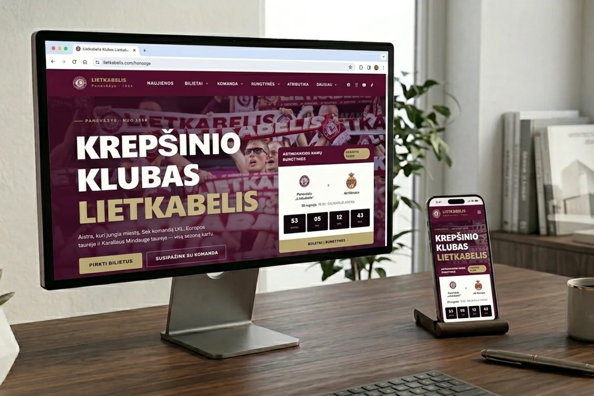 BC Lietkabelis svetainės dizainas — profesionalus krepšinio klubas, sukurta Kodexa. Pilnas klubo svetainės perdarymas su automatine live duomenų sistema