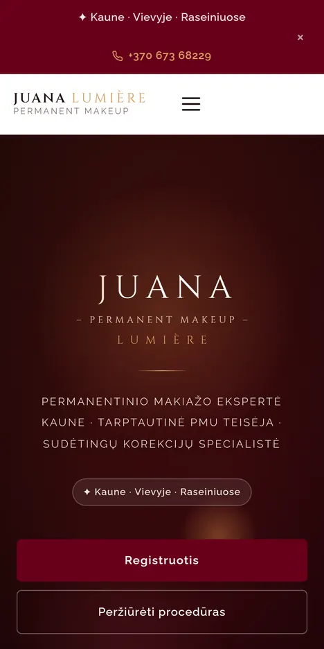 Juana Lumière svetainė telefone