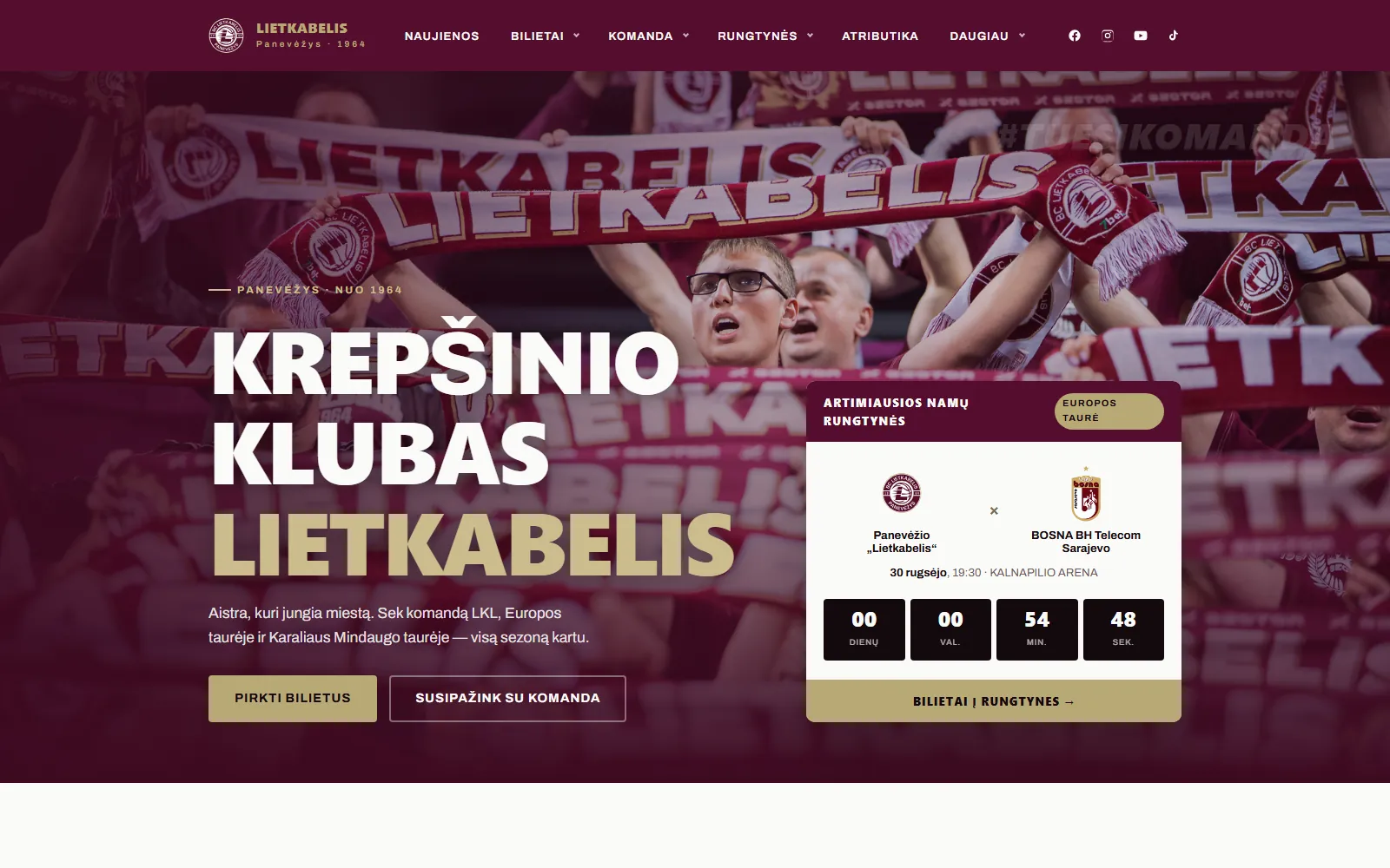 BC Lietkabelis svetainės pradžios puslapis - profesionalus krepšinio klubas. Sukūrė Kodexa.