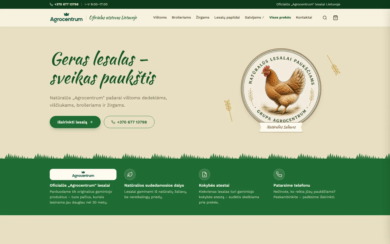 Pašarai.lt svetainė kompiuterio ekrane - pašarų el. parduotuvė. Sukūrė Kodexa.